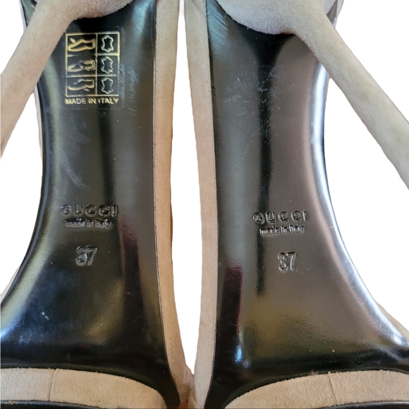 Gucci Taupe Black Diamond Crystals Kid Scamosciato Formal Heel Shoes 37 (7) - Picture 8 of 13